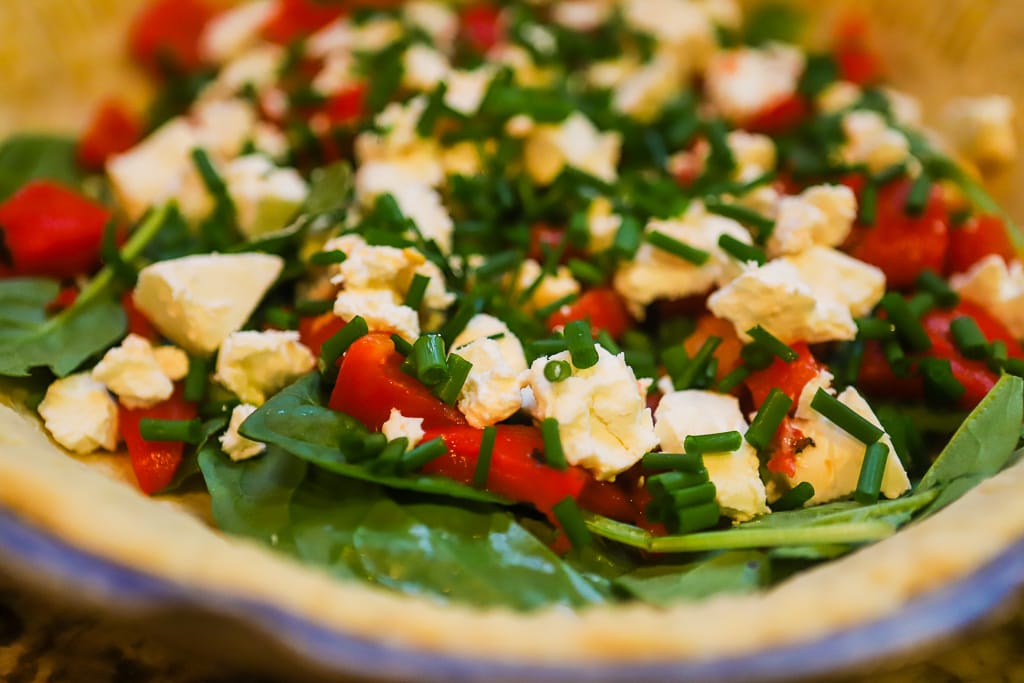 Roasted Red Pepper, Spinach, and Goat Cheese Quiche