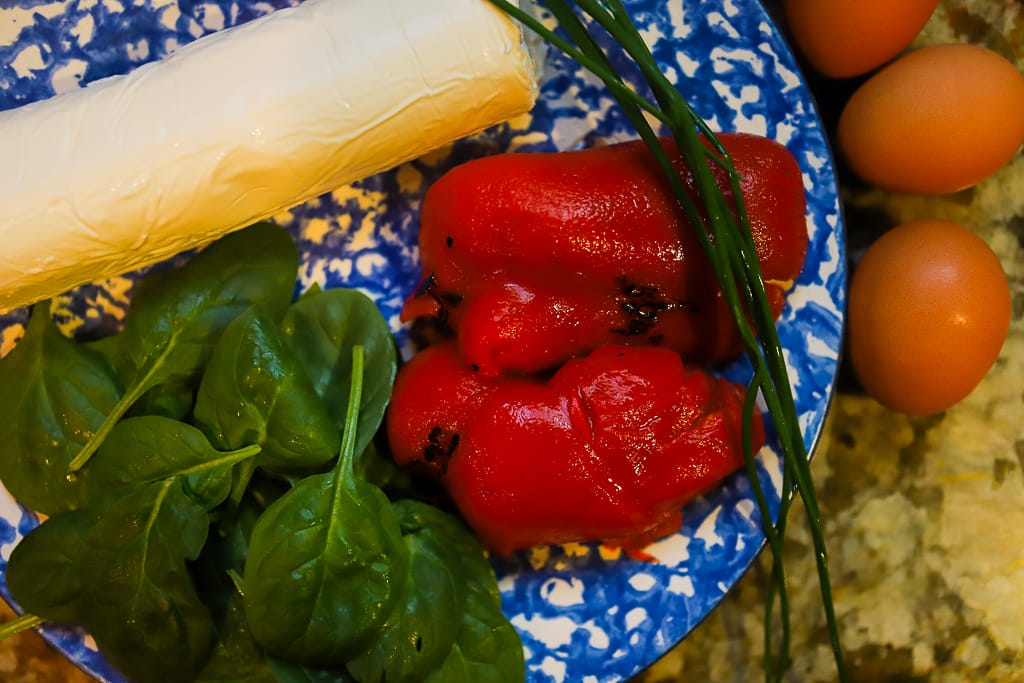 Roasted Red Pepper, Spinach, and Goat Cheese Quiche