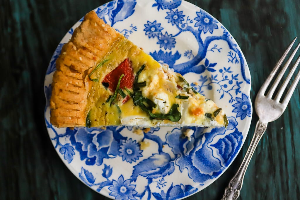 Roasted Red Pepper, Spinach, and Goat Cheese Quiche